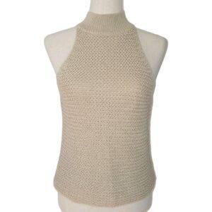 Zara Boho Crochet Halter Knit Sleeveless Top Size S Beige Festival Beachwear